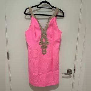 Lilly Pulitzer Pink & Gold Shift Dress Size 10